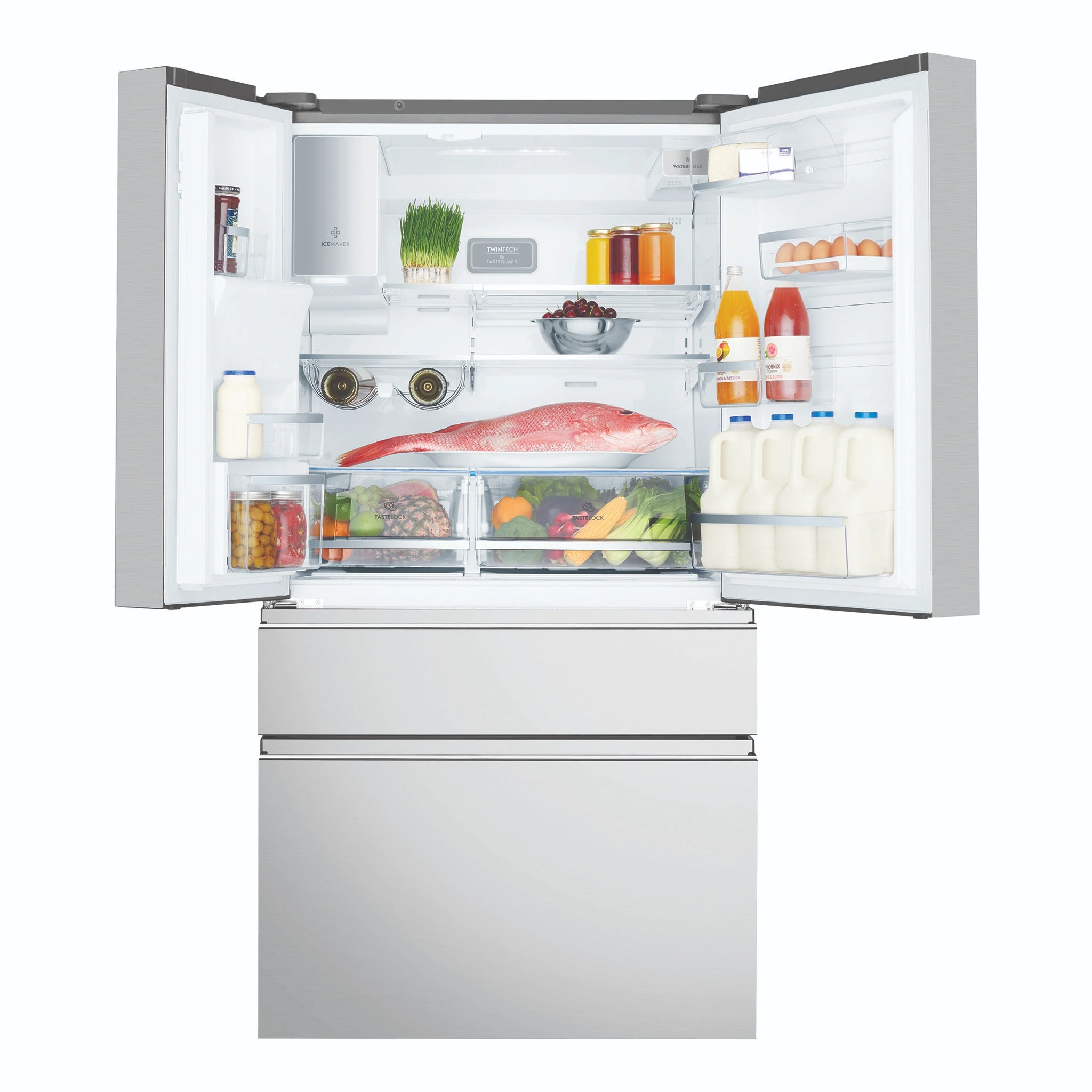 Electrolux 689L Stainless Steel French Door Refrigerator EHE6899SA, Front View with Door Open