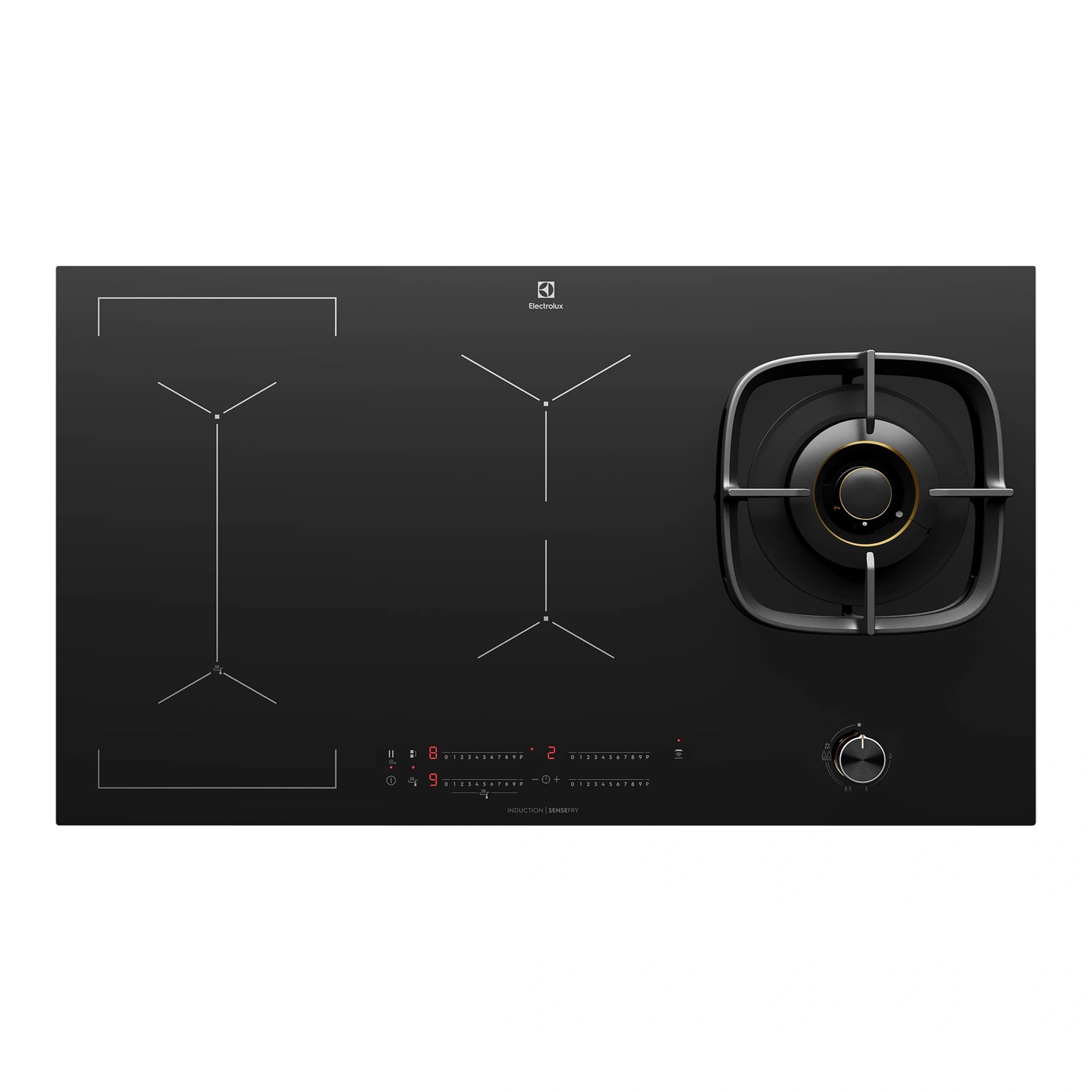 Electrolux 90cm UltimateTaste 900 Hybrid Induction Gas Cooktop EHH957BE, Top View