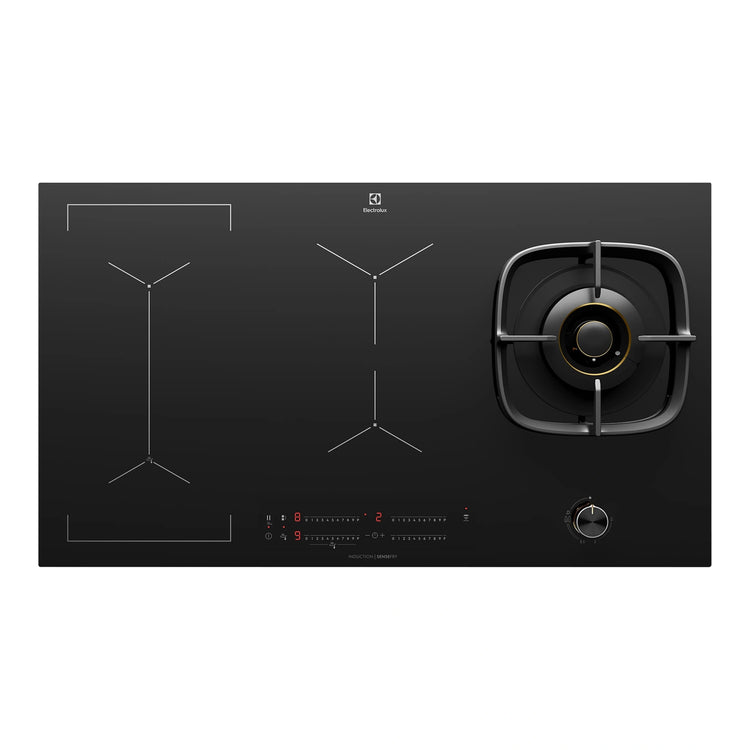 Electrolux 90cm UltimateTaste 900 Hybrid Induction Gas Cooktop EHH957BE, Top View