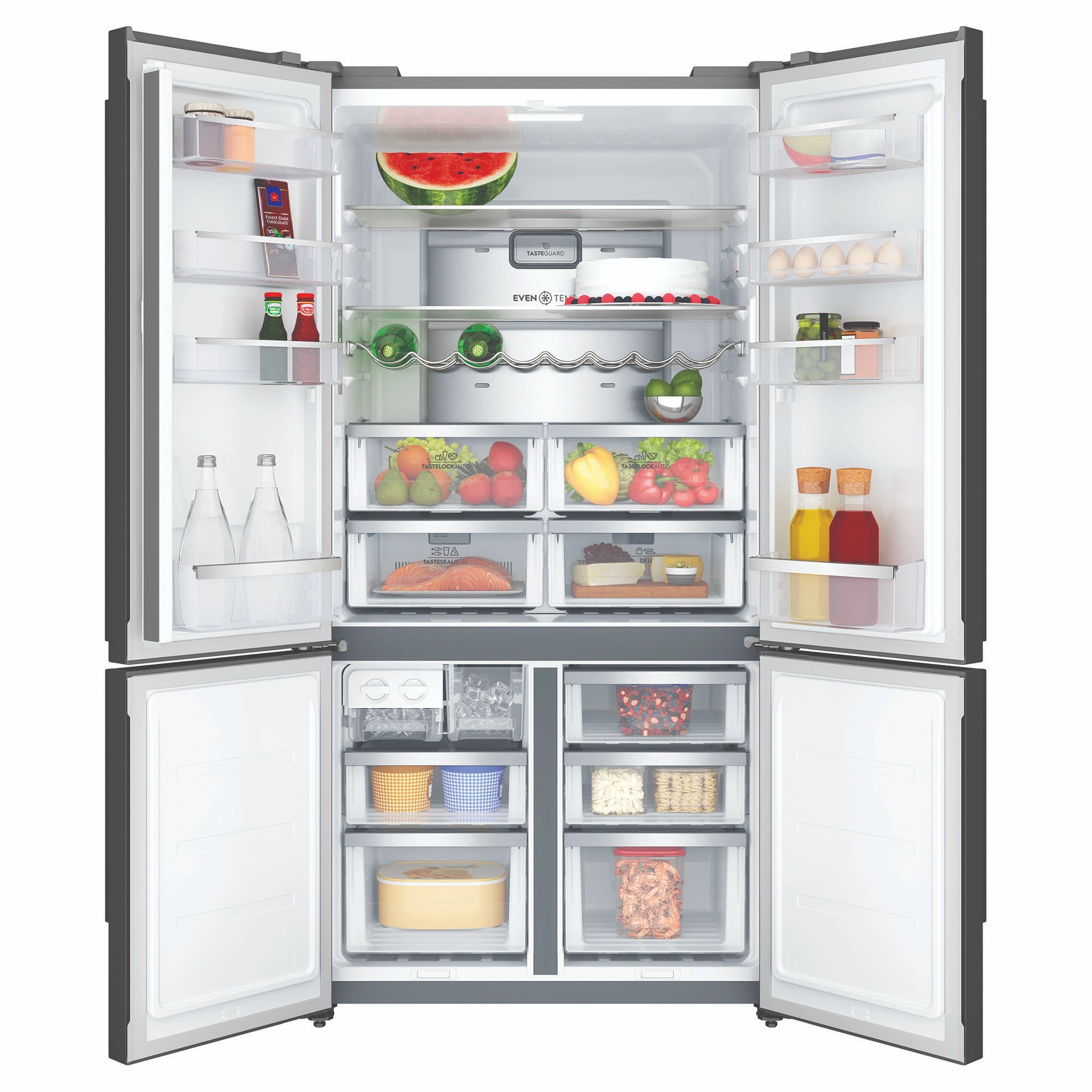Electrolux 562L UltimateTaste 700 Side By Side Refrigerator EQE5607BA, Front View Double Door Open View With Storages