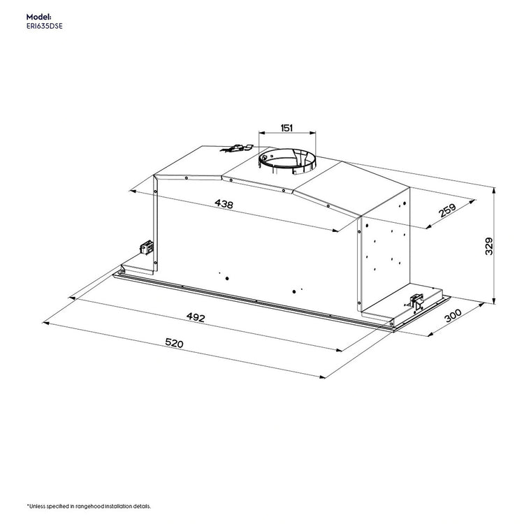 Electrolux 60cm UltimateTaste 700 Dark Stainless Integrated Rangehood ERI635DSE, Dimension View