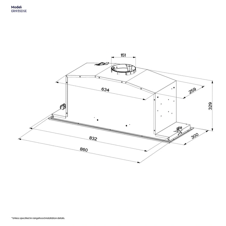 Electrolux 90cm Dark Stainless UltimateTaste 700 Integrated Rangehood ERI935DSE, Dimension View