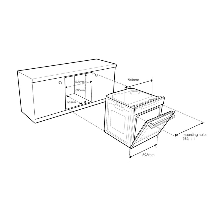 Electrolux 60cm Pyrolytic Built-In Oven with Steam Bake EVEP616DSE, Dimenssions View