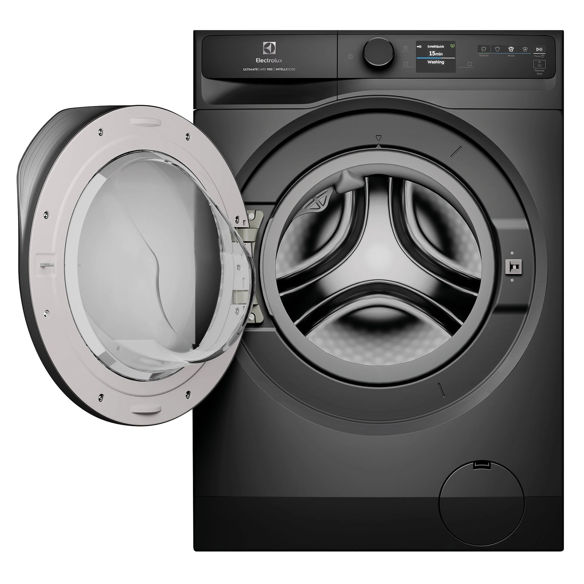 Electrolux 900 Series 12kg UltimateCare Front Load Washing Machine Dark Onyx EWF1242R9SC, Front View with Door Open