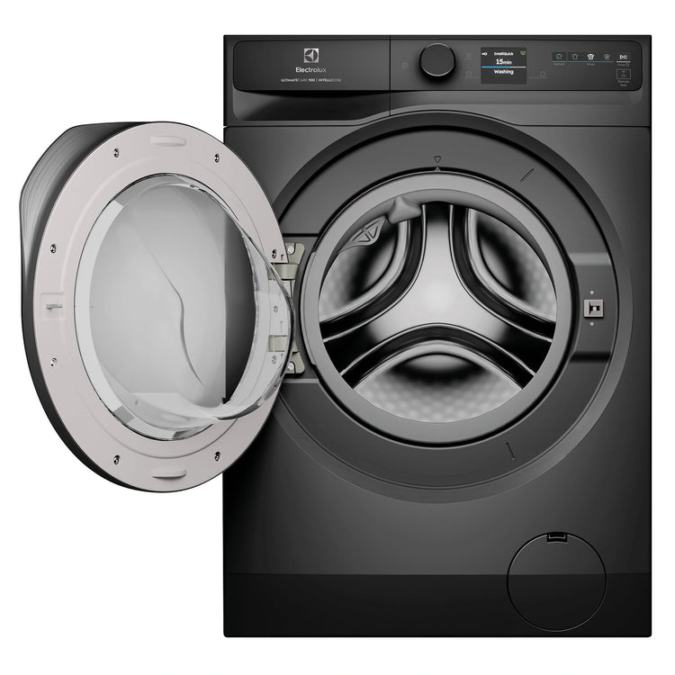 Electrolux 900 Series 12kg UltimateCare Front Load Washing Machine Dark Onyx EWF1242R9SC, Front View with Door Open