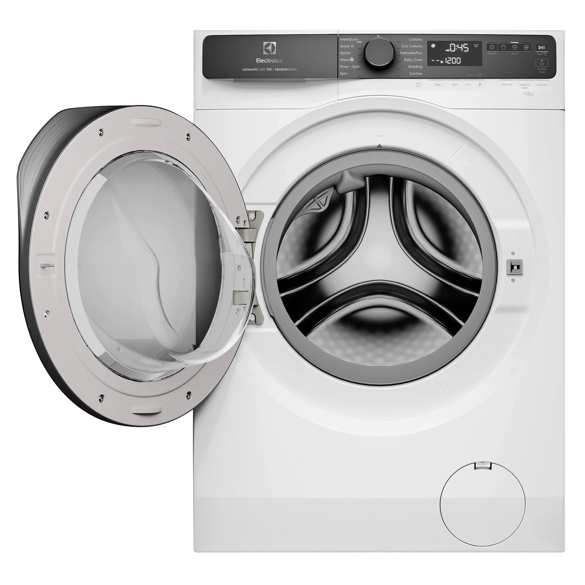 Electrolux 12kg UltimateCare 700 Front Load Washing Machine White EWF1243R7WC, Front View with Door Open