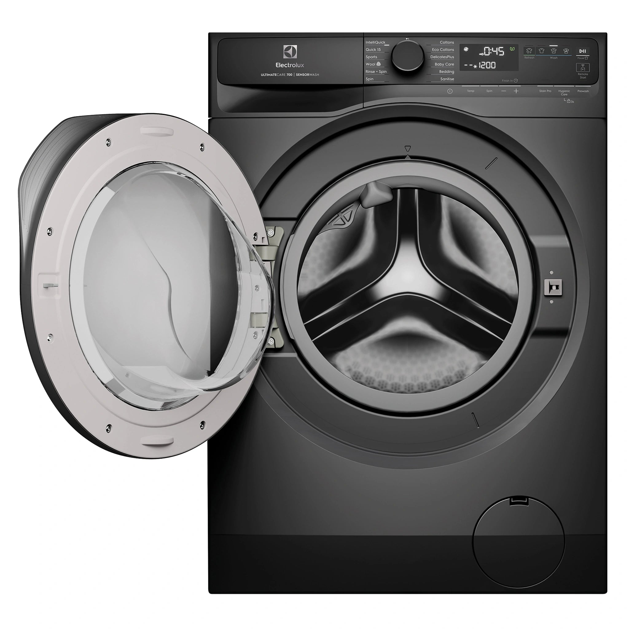 Electrolux 9kg UltimateCare 700 Front Load Washing Machine - Dark Onyx EWF9043R7SC, Door Open