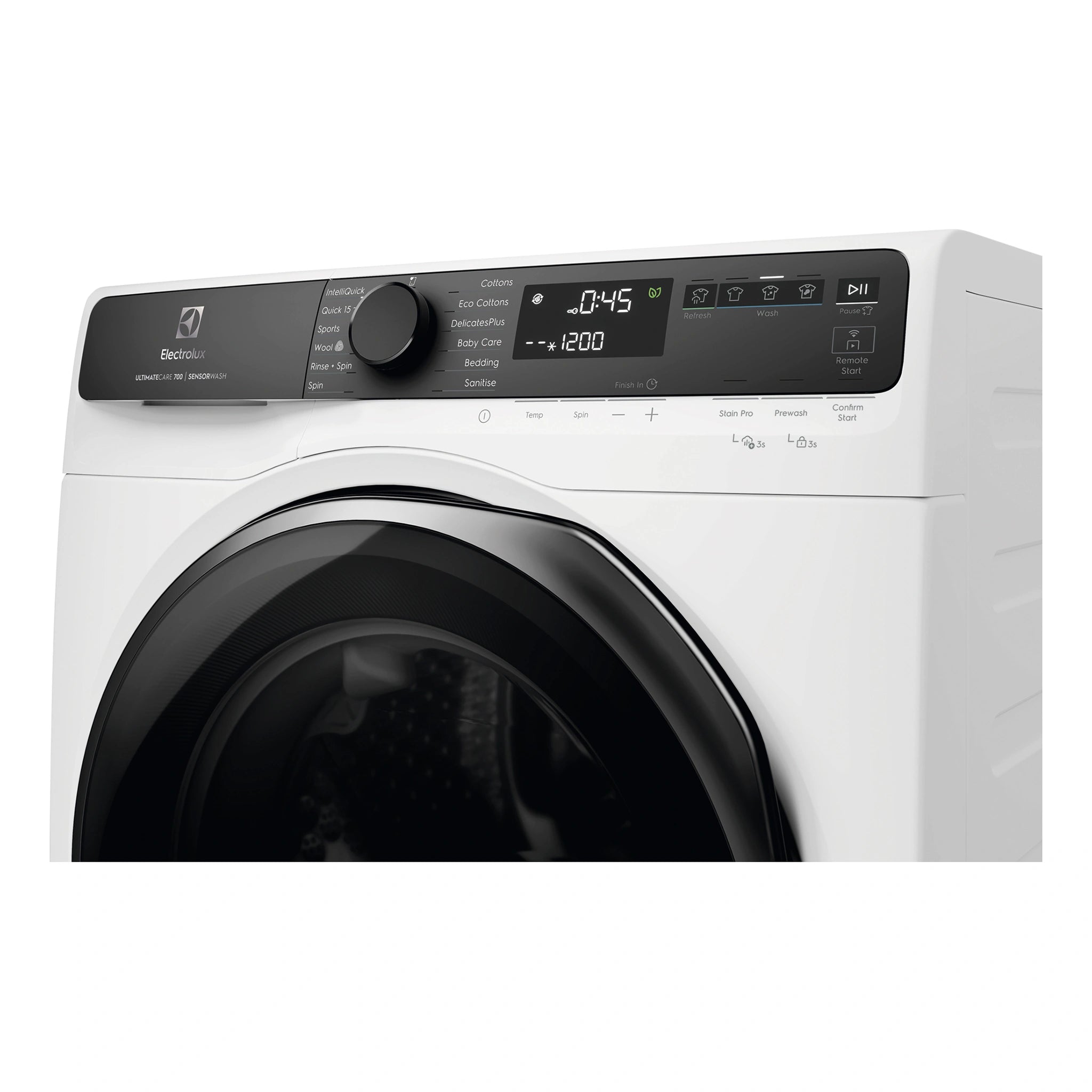 Electrolux 9kg UltimateCare 700 White Front Load Washing Machine EWF9043R7WCS, Control Panel Vew