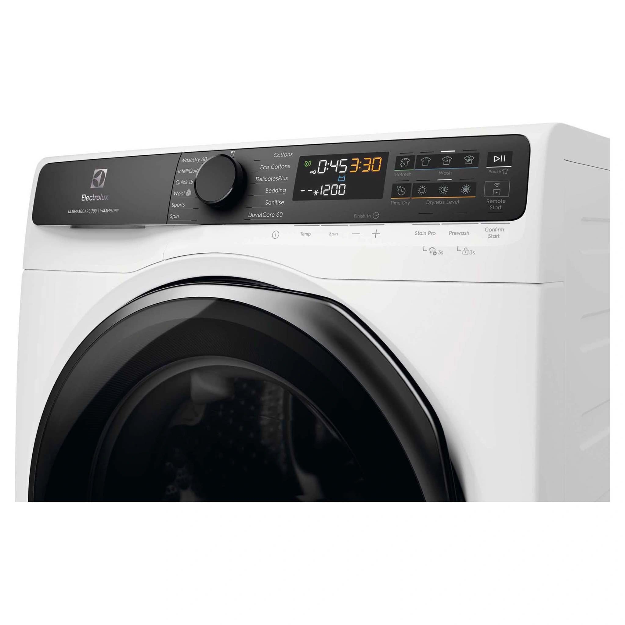 Electrolux 10kg/6kg UltimateCare 700 White Front Load Washer Dryer EWW1043R7WCS, Control Panel View
