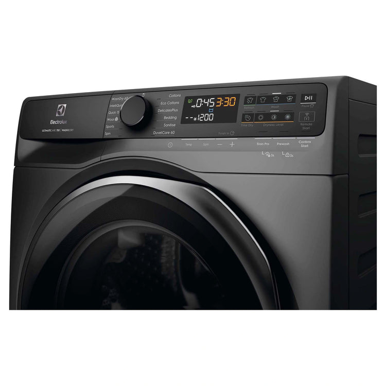 Electrolux 12kg/8kg 700 Series Dark Stainless Washer Dryer Combo EWW1243R7SCS, Control Panel View