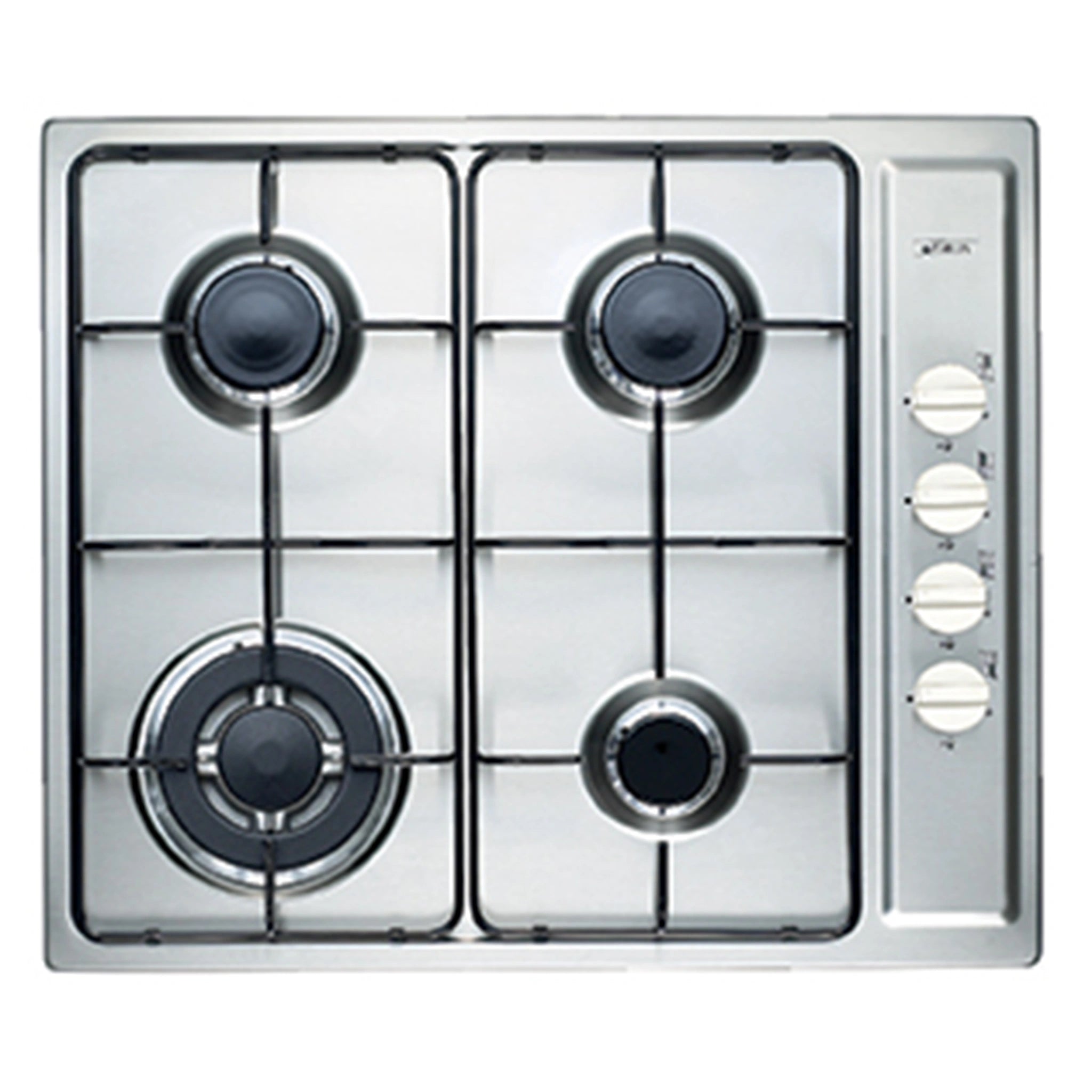 Emilia 60cm 4-Burner Gas Cooktop with Wok Burner - Stainless Steel SEC64GWI, Front View