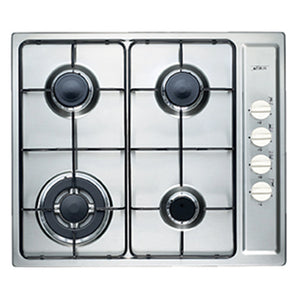 Emilia 60cm 4-Burner Gas Cooktop with Wok Burner - Stainless Steel SEC64GWI, Front View