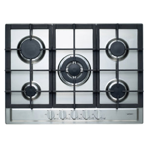 Emilia 70cm 5-Burner Gas Cooktop with Centre Wok Burner - Stainless Steel SEC75GWI, Front View
