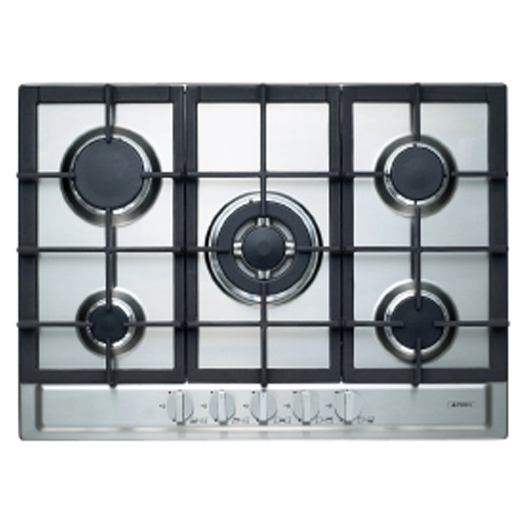 Emilia 70cm 5-Burner Gas Cooktop with Centre Wok Burner - Stainless Steel SEC75GWI, Front View