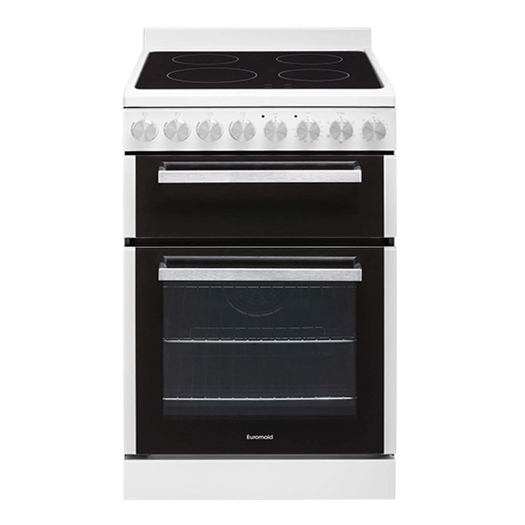 Euromaid 54cm Freestanding Electric Oven With Ceramic Cooktop White, Front View