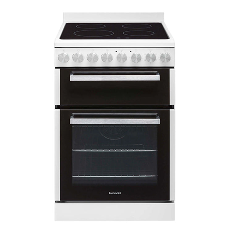 Euromaid 54cm Freestanding Electric Oven With Ceramic Cooktop White, Front View