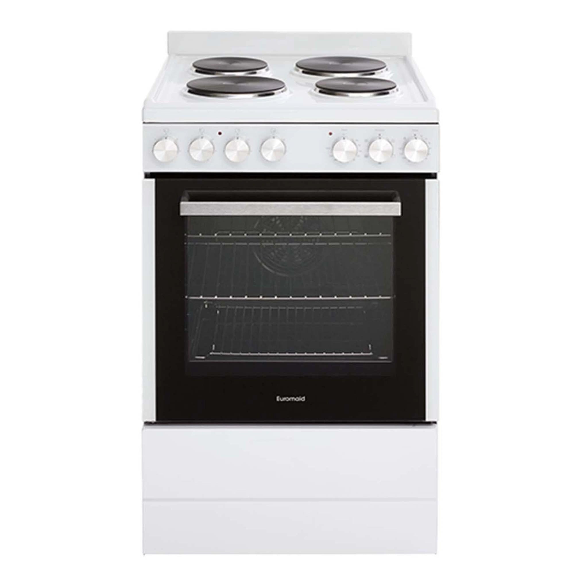 Euromaid 54cm Freestanding Electric Oven With Solid Cooktop, White EFS54FCSEW, Front View