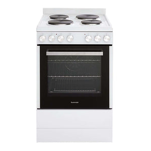 Euromaid 54cm Freestanding Electric Oven With Solid Cooktop, White EFS54FCSEW, Front View