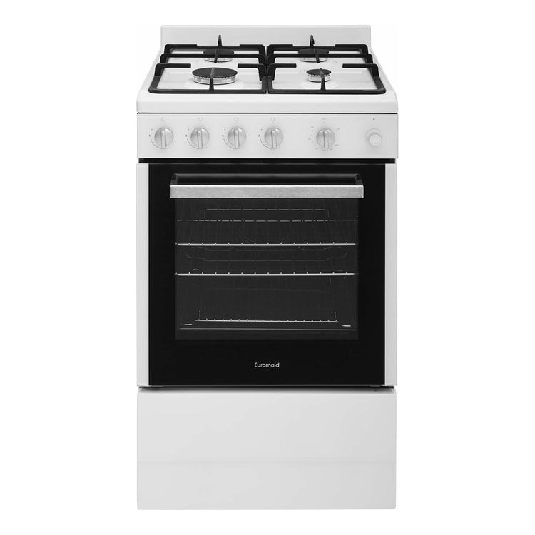 Euromaid 54cm Freestanding Gas Oven With Gas Cooktop, White EFS54FCSGW, Front View