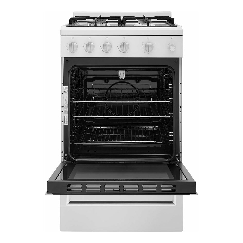 Euromaid 54cm Freestanding Gas Oven With Gas Cooktop, White EFS54FCSGW, Front View with Door Open
