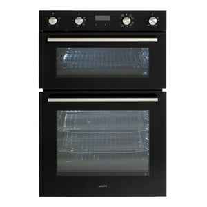 Euro 60cm Electric Double Oven EO8060DBK, Front Double Door View