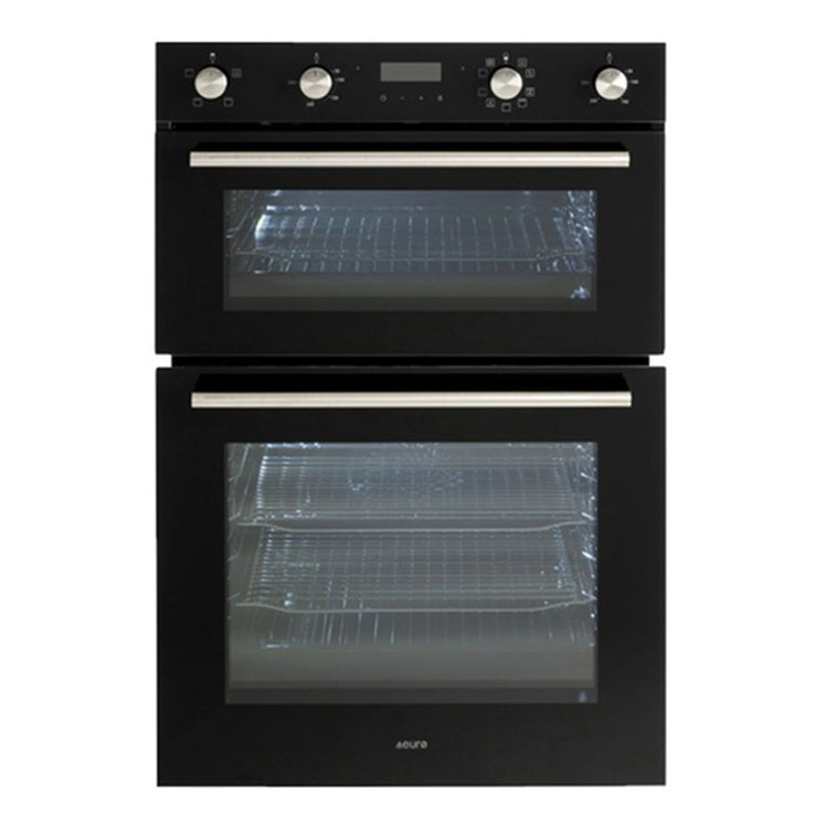 Euro 60cm Electric Double Oven EO8060DBK, Front Double Door View