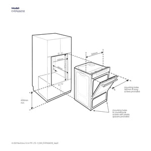 Electrolux 60cm Ultimate Taste 900 Multifunction Pyrolytic Duo Oven EVEP626DSE, Dimensions View