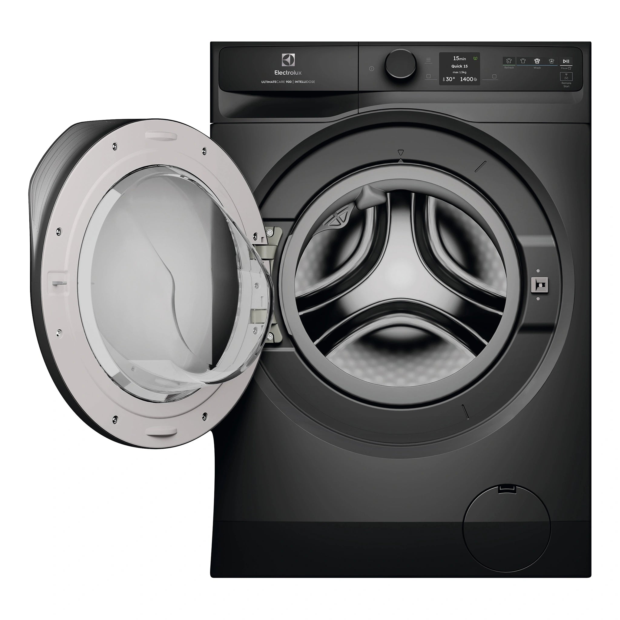 Electrolux 10kg 900 Series Dark Onyx Front Load Washing Machine EWF1042R9SCS, Front View with Door Open