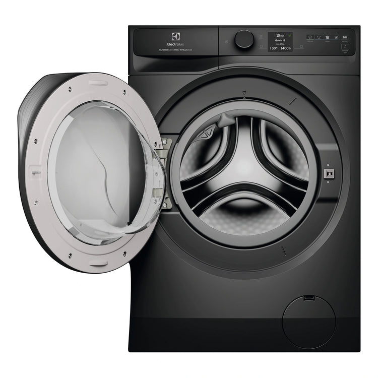 Electrolux 10kg 900 Series Dark Onyx Front Load Washing Machine EWF1042R9SCS, Front View with Door Open