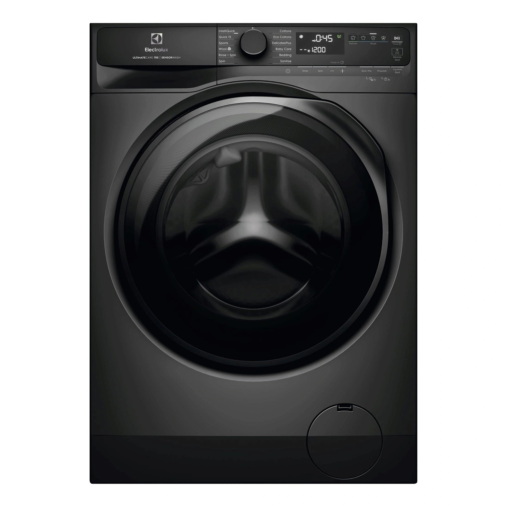 Electrolux 10kg UltimateCare 700 Front Load Washing Machine - Dark Onyx EWF1043R7SCS, FRONT VIEW