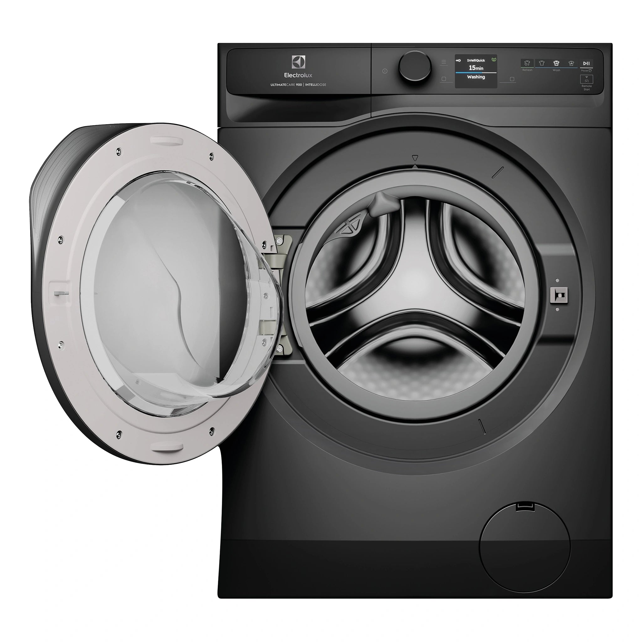 Electrolux 12kg 900 Series Dark Onyx Front Load Washing Machine EWF1242R9SCS, Front View with Open Door