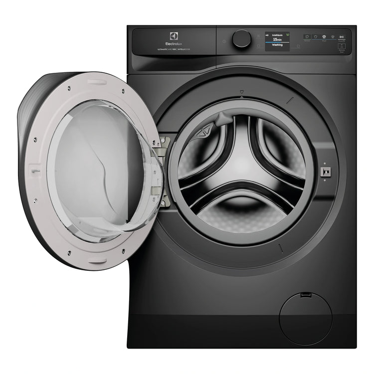 Electrolux 12kg 900 Series Dark Onyx Front Load Washing Machine EWF1242R9SCS, Front View with Open Door