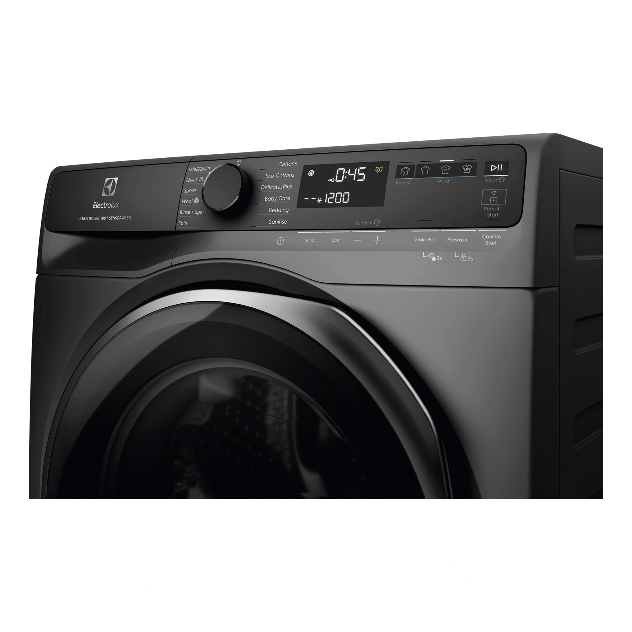 Electrolux 12kg UltimateCare 700 Dark Onyx Front Load Washing Machine EWF1243R7SCS, Control panel View