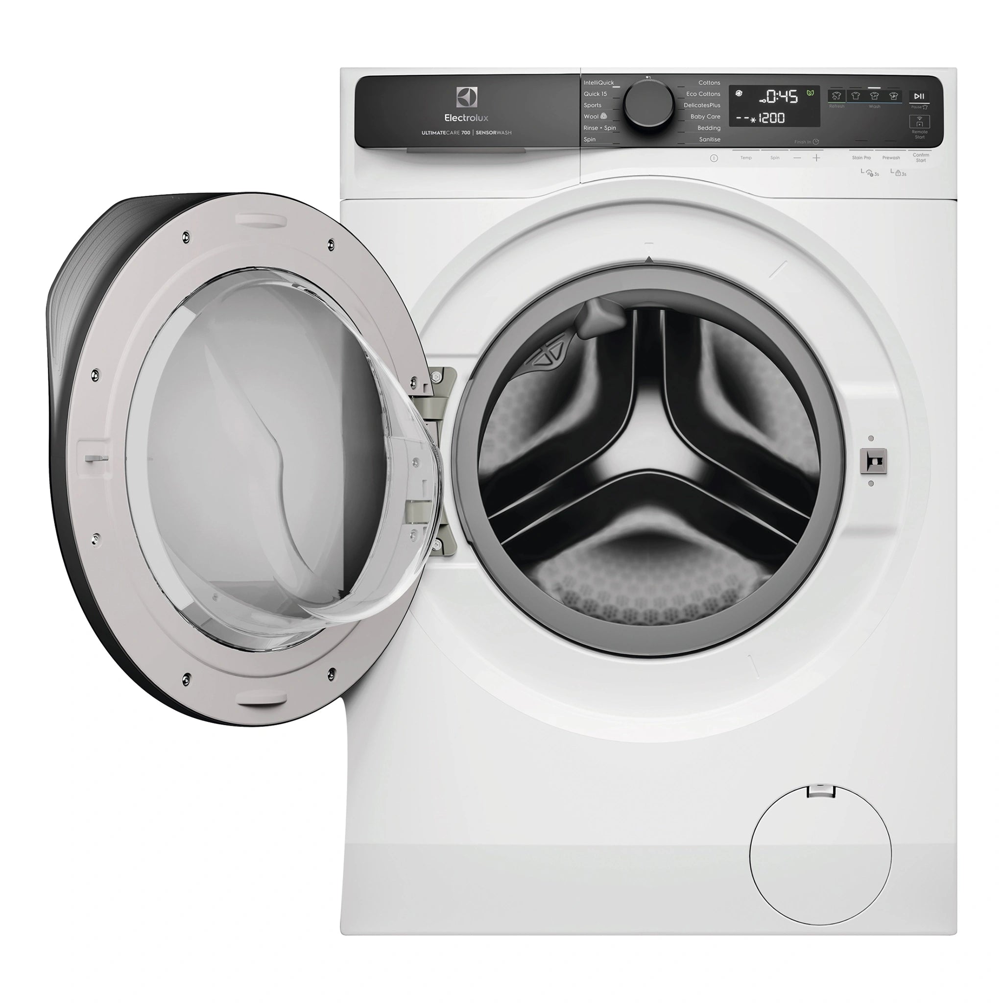 Electrolux 12kg UltimateCare White 700 Front load Washing Machine EWF1243R7WCS, Front View with Door Open