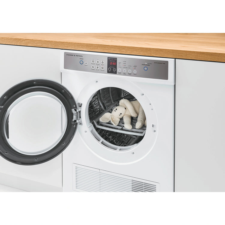 Fisher & Paykel 7kg Series 5 Vented Dryer Auto Sensing, Full Reverse Tumbling DE7060G2, Right Side View With Door Open