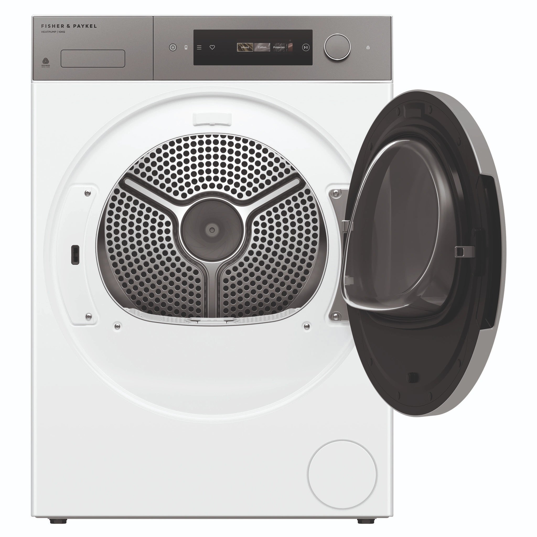 Fisher & Paykel 10kg Series 7 White Heat Pump Dryer DH1060D5, Front View with Door Open