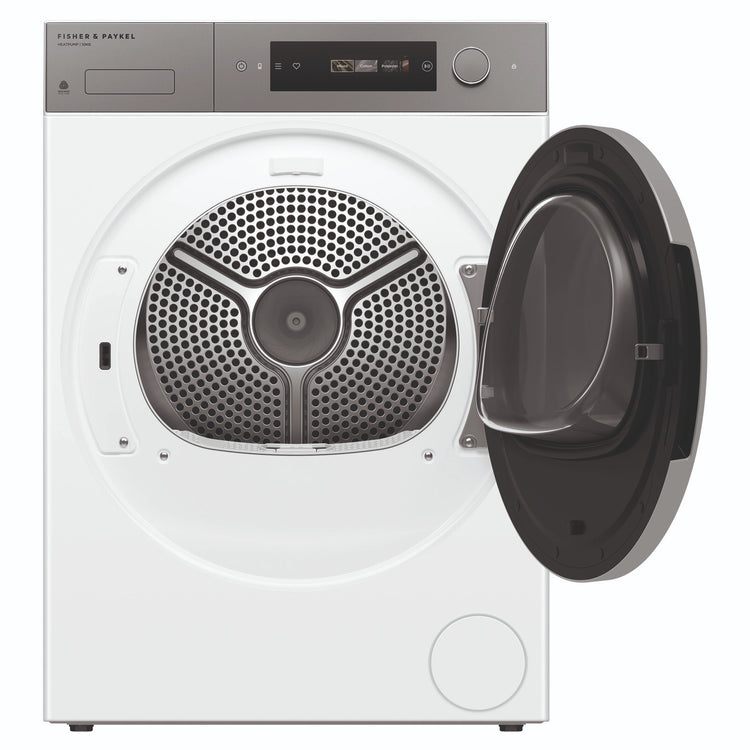 Fisher & Paykel 10kg Series 7 White Heat Pump Dryer DH1060D5, Front View with Door Open