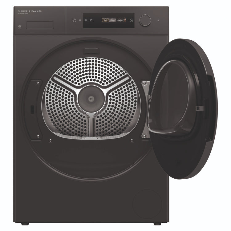 Fisher & Paykel 10kg Series 7 Graphite Heat Pump Dryer DH1060DG5, Front View with Door Open
