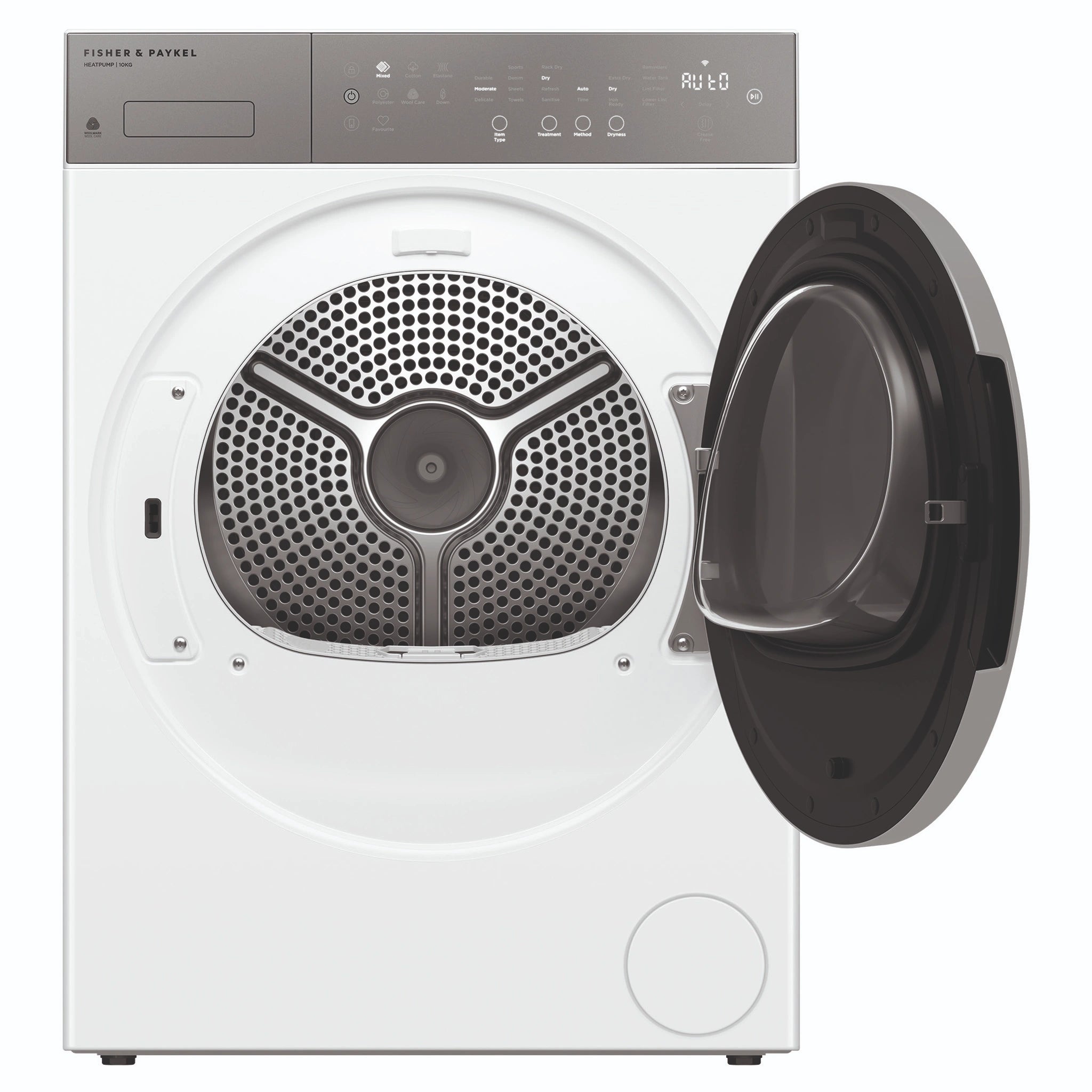Fisher & Paykel 10kg Series 5 White Heat Pump Dryer DH1060P5, Front View with Door Open