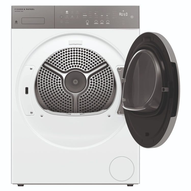 Fisher & Paykel 10kg Series 5 White Heat Pump Dryer DH1060P5, Front View with Door Open