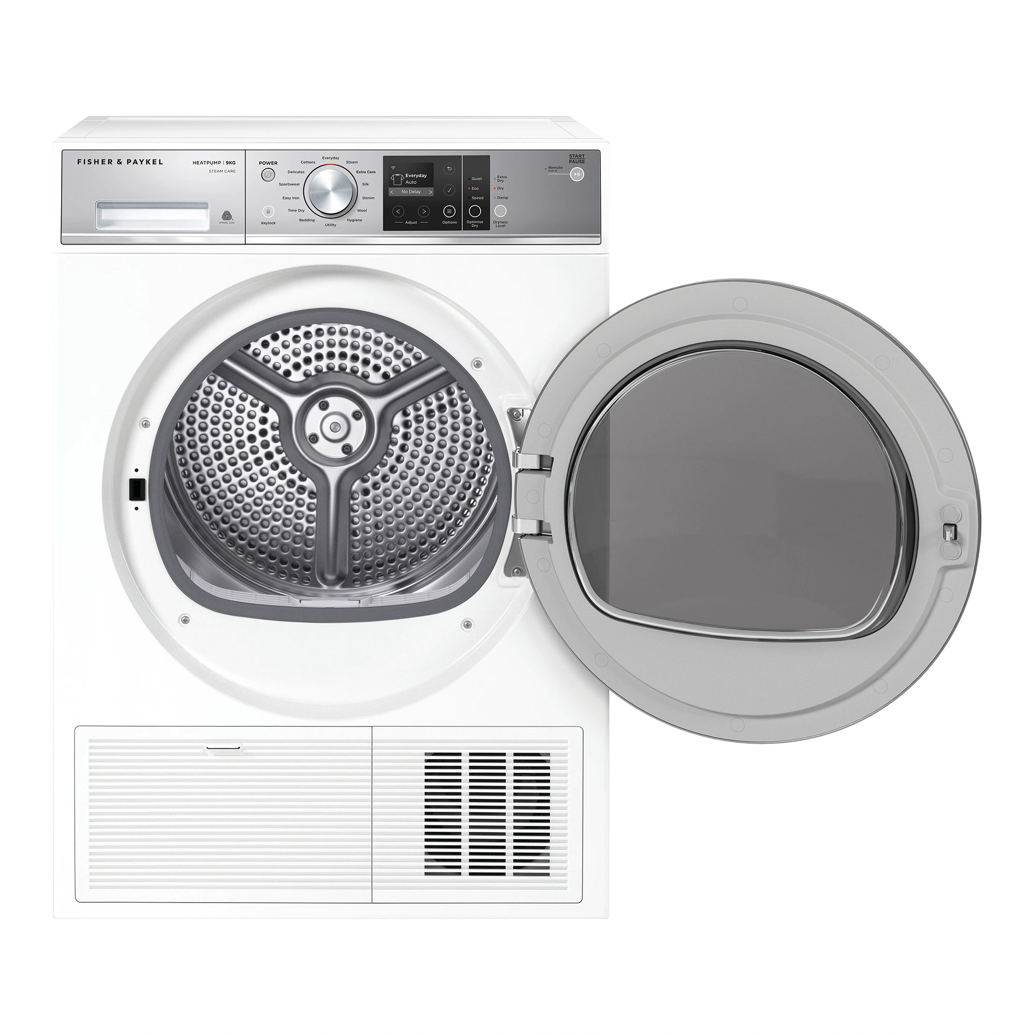 Fisher & Paykel 9kg Series 9 Heat Pump Dryer Steam Care DH9060FS1, Front View With Door Open