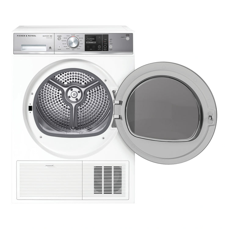 Fisher & Paykel 9kg Series 9 Heat Pump Dryer Steam Care DH9060FS1, Front View With Door Open