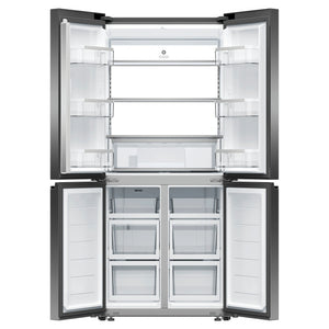 Fisher & Paykel 498L Series 7 Quad Door Refrigerator Freezer RF500QNB1, Front View With Double Door Open View