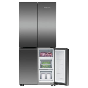Fisher & Paykel 498L Series 7 Quad Door Refrigerator Freezer RF500QNB1, Front View With Lower Right Side Door Open View With Storages