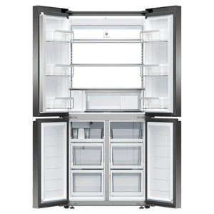Fisher & Paykel 498L Series 7 Quad Door Refrigerator Freezer RF500QNUB1, Front View With Double Door Open View