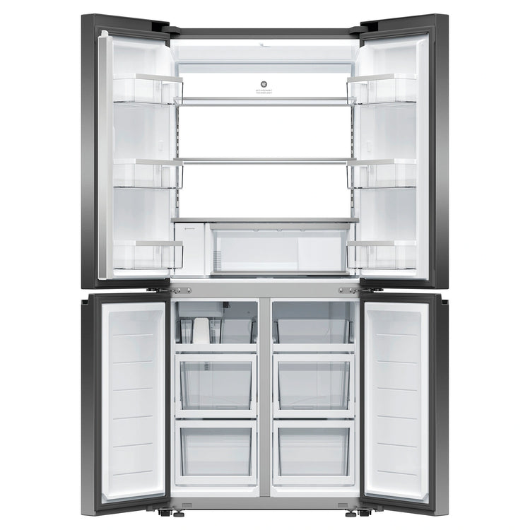 Fisher & Paykel 498L Series 7 Quad Door Refrigerator Freezer RF500QNUB1, Front View With Double Door Open View