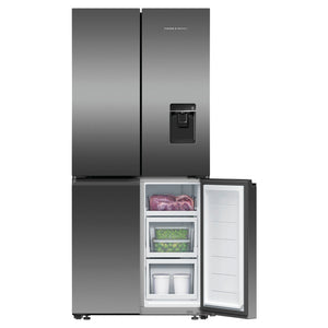Fisher & Paykel 498L Series 7 Quad Door Refrigerator Freezer RF500QNUB1, Front View With Lower Right Side Door Open View With Storages