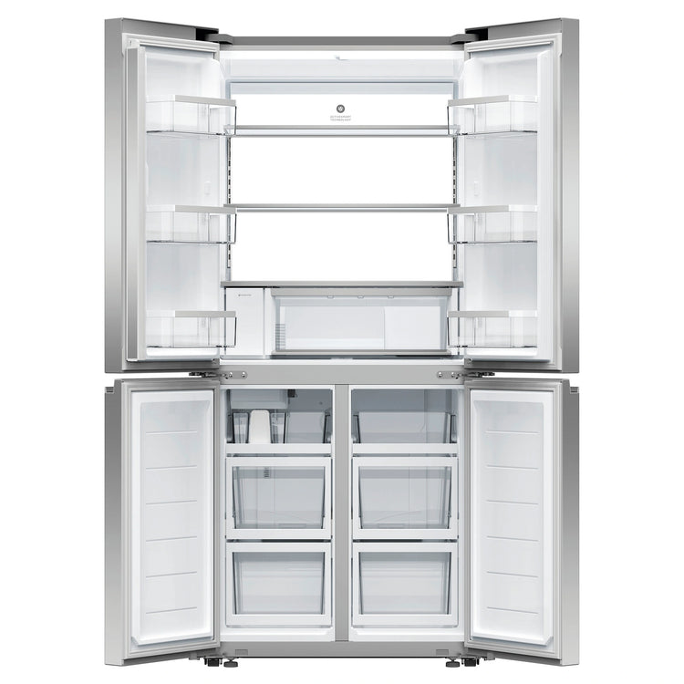 Fisher & Paykel 498L Series 7 Quad Door Refrigerator Freezer RF500QNUX1, Front View With Double Door Open View