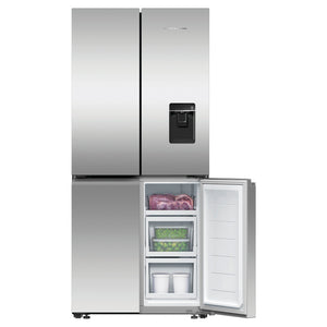 Fisher & Paykel 498L Series 7 Quad Door Refrigerator Freezer RF500QNUX1, Front View With Lower Right Side Door Open View With Storages