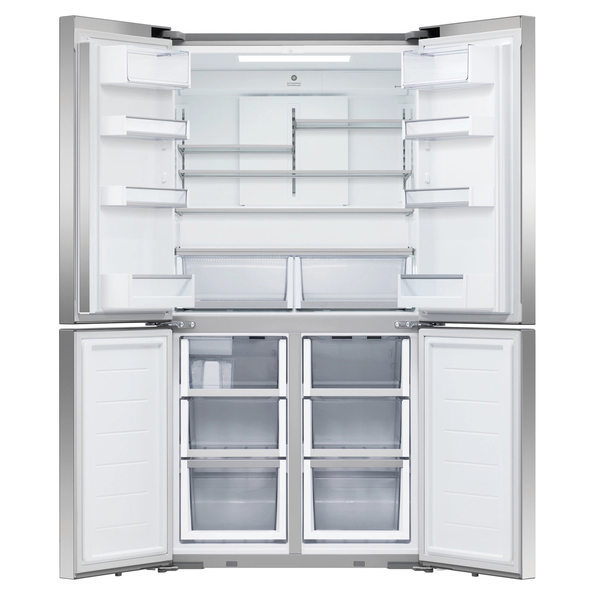 Fisher & Paykel 538L Series 7 Quad Door Refrigerator Freezer RF605QDUVX2, Front Door Open View